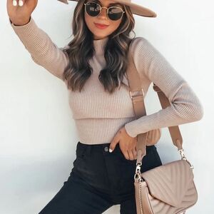 NWT Petal + Pup Beige Paige Crop Mock Neck Sweater Top SKN521 Womens M/L